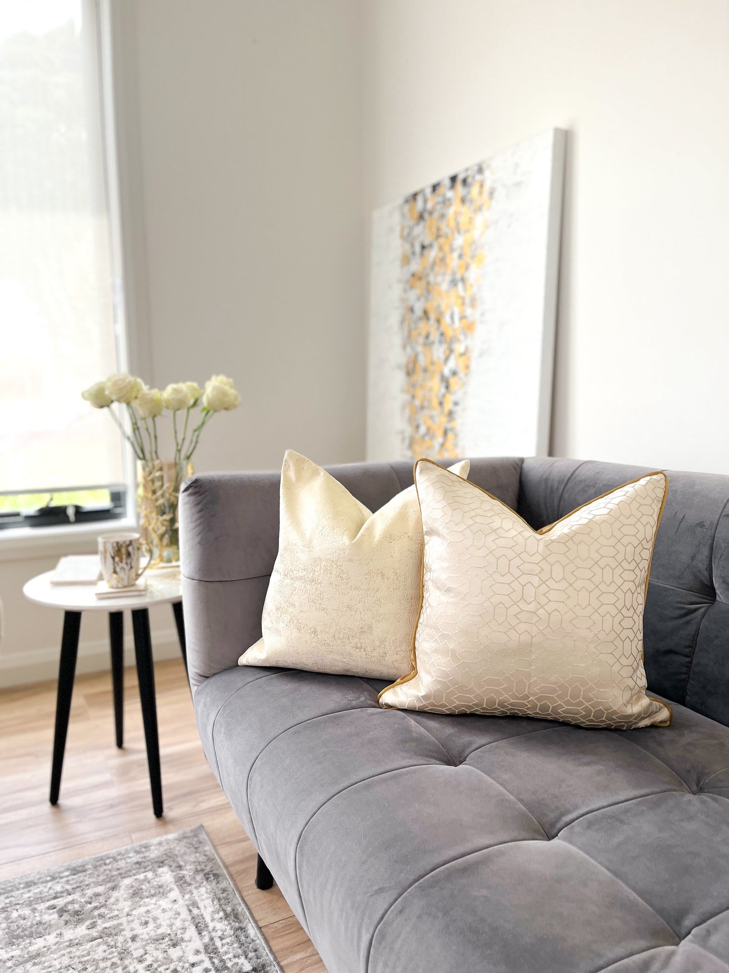 Beige & Gold Jacquard Luxury Cushion Cover