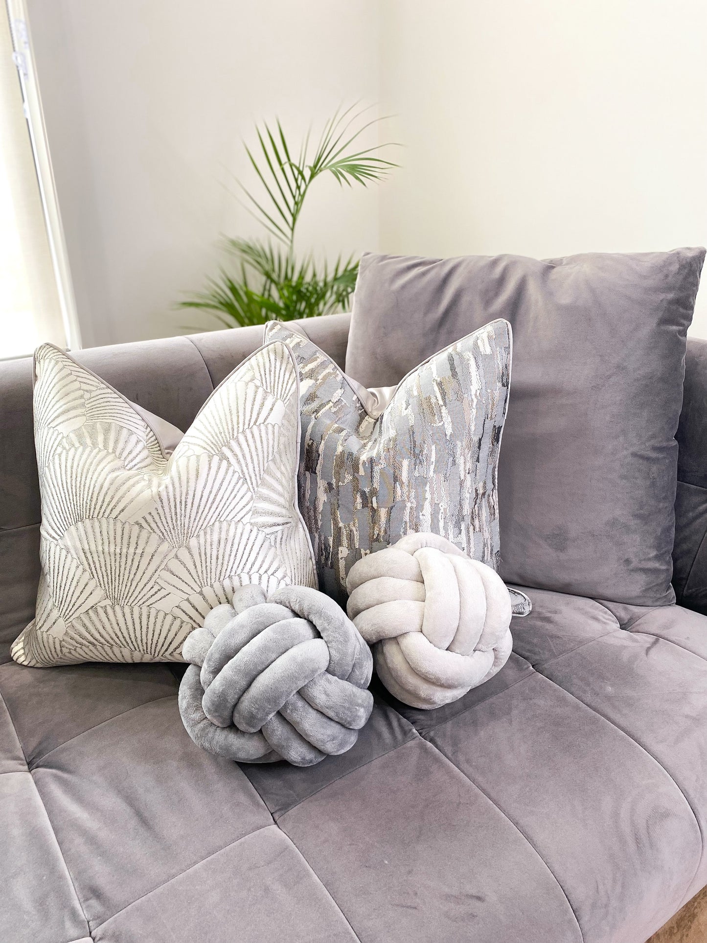 Dark Grey Velvet Knot Pillow