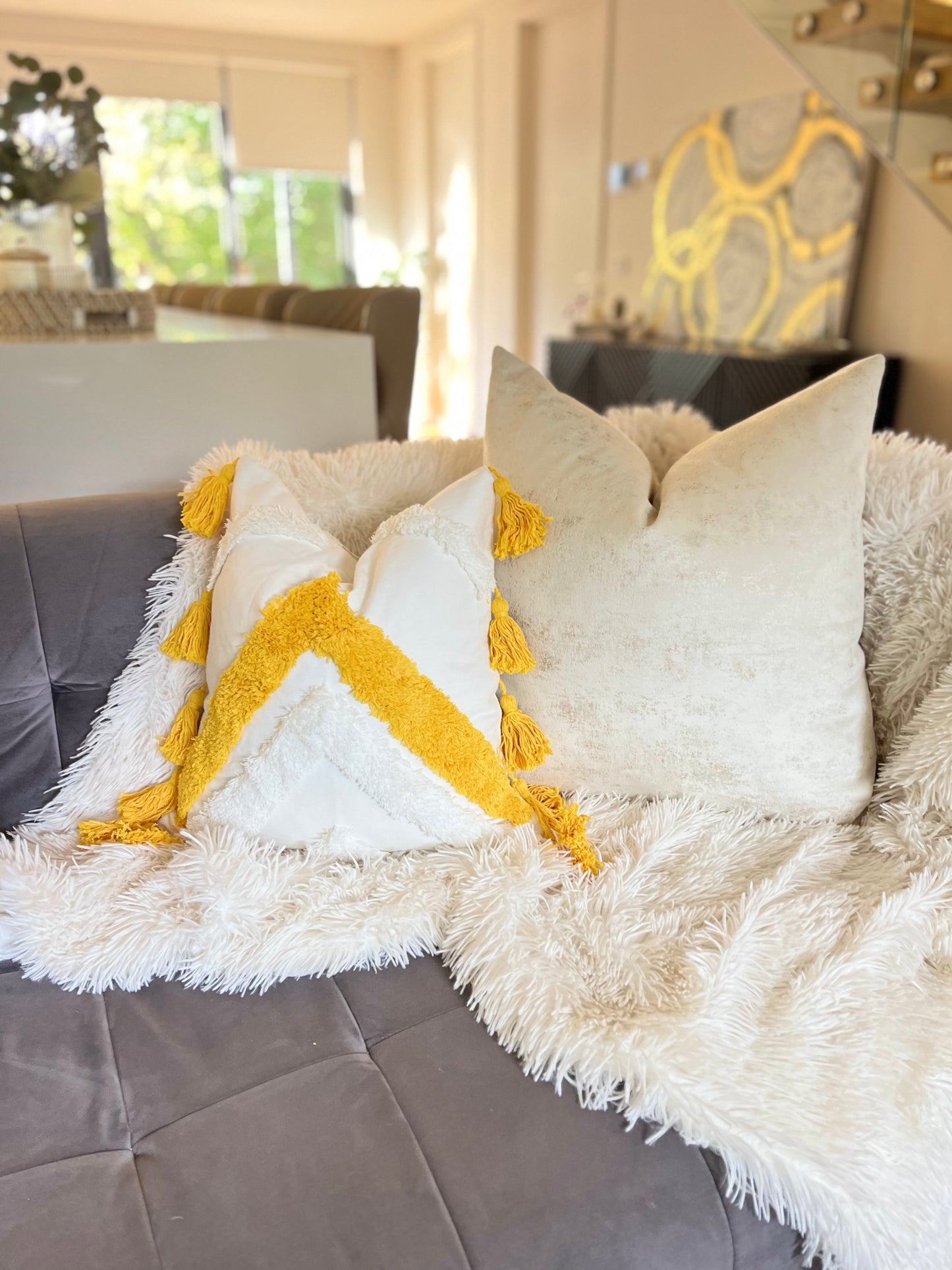 Bohemian Yellow and Cream Jacquard Luxury Cushion Cover