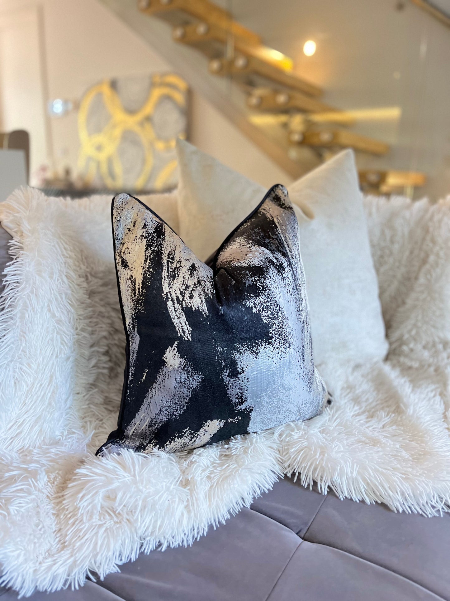 Cloudy Black Jacquard Luxury Cushion Cover