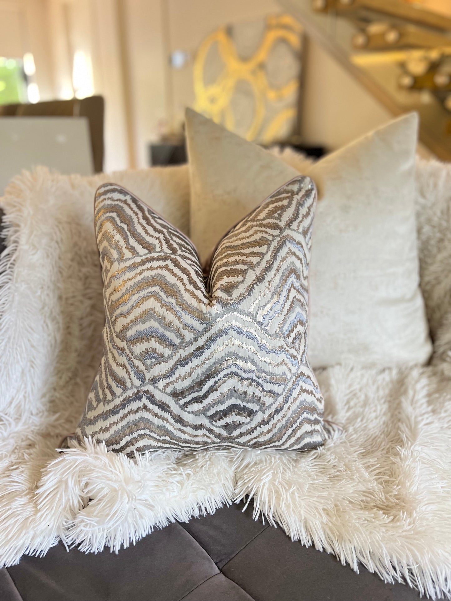 Geometric Nude Jacquard Luxury Cushion Cover