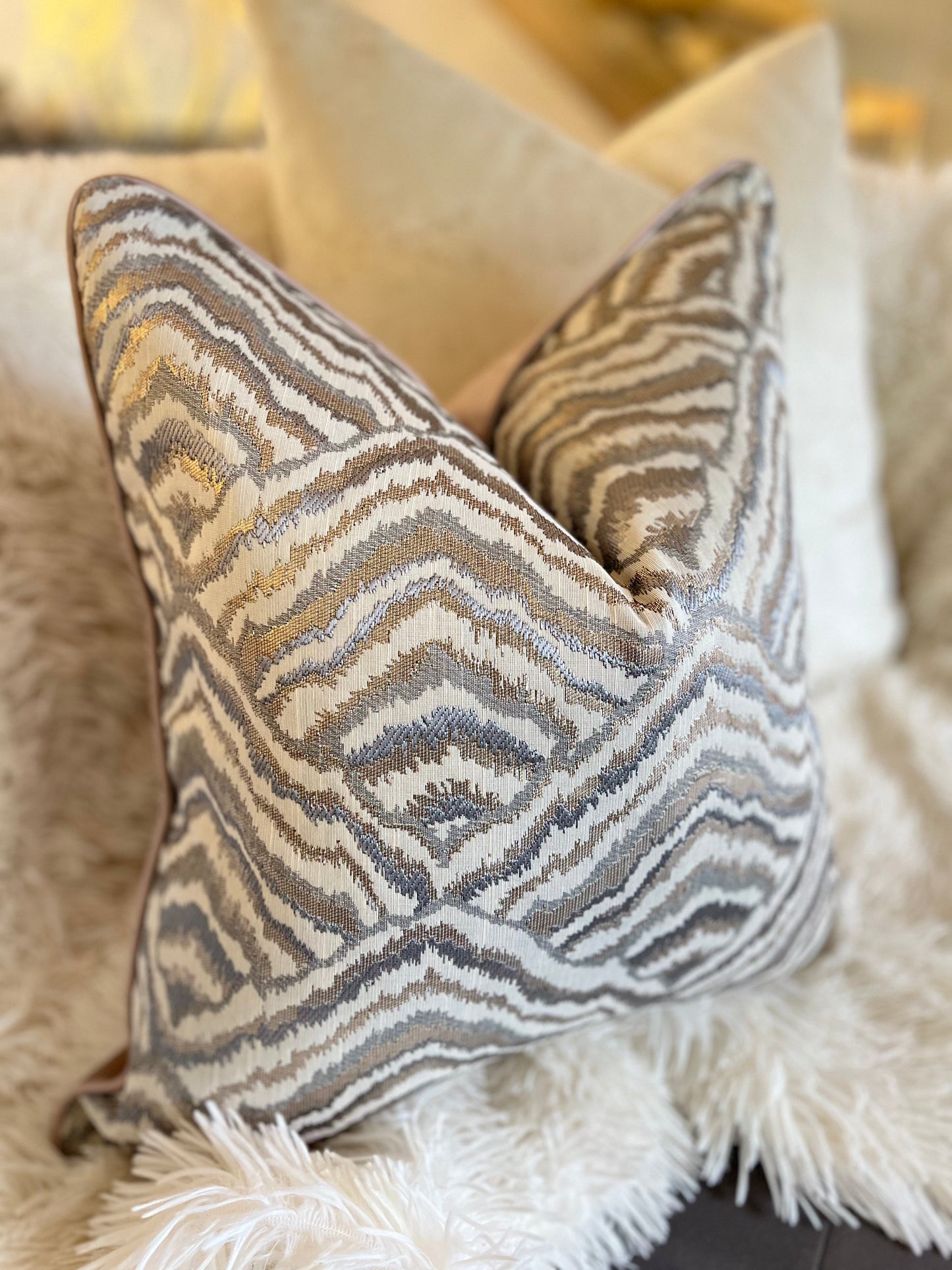 Geometric Nude Jacquard Luxury Cushion Cover