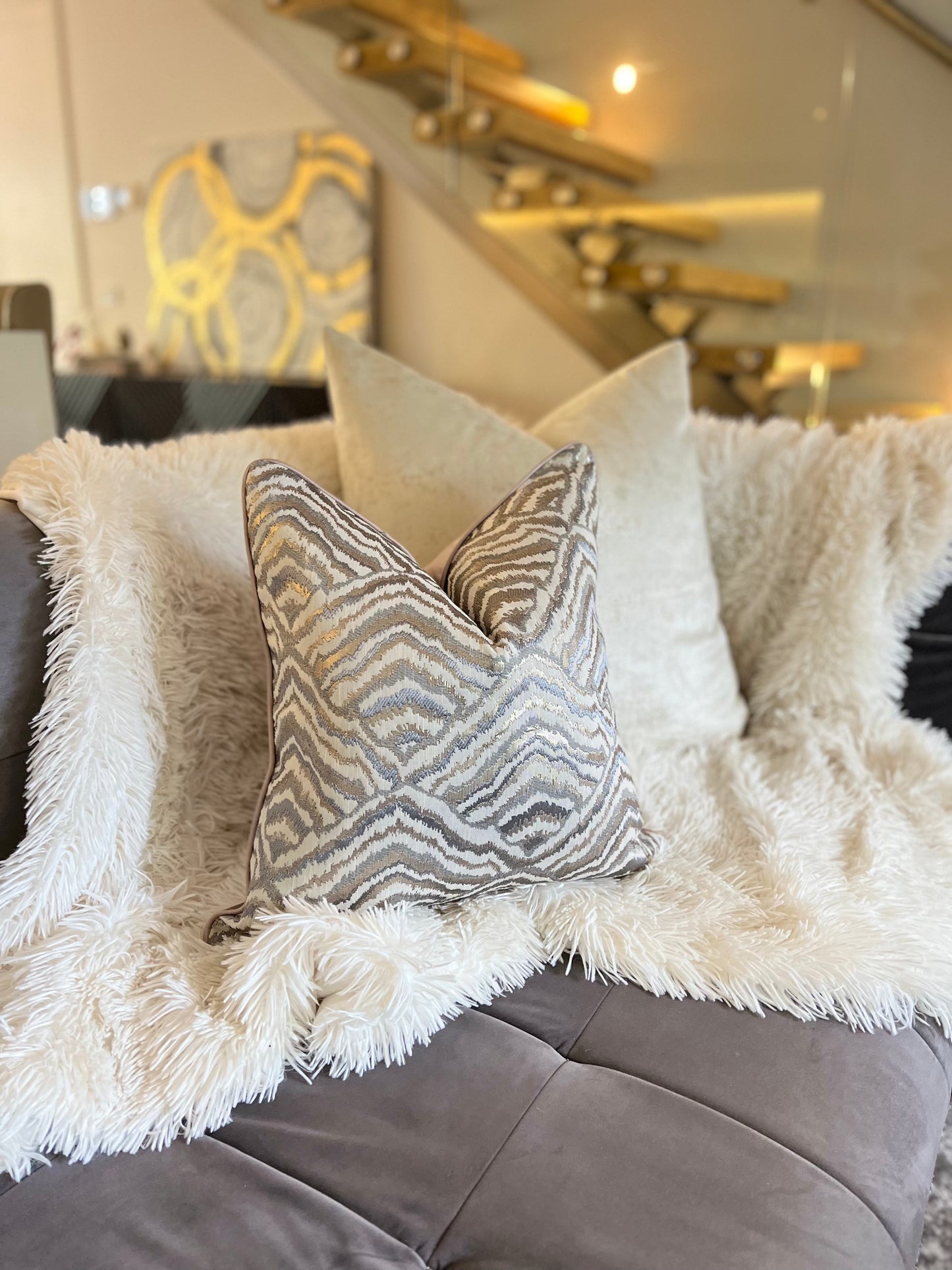 Geometric Nude Jacquard Luxury Cushion Cover
