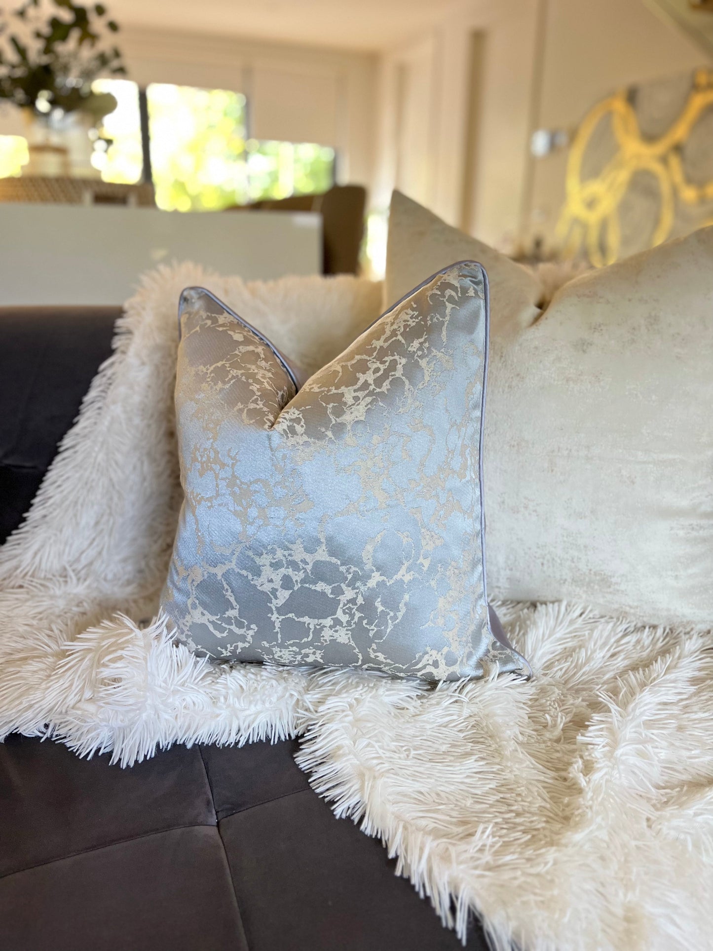 Silver and Blue Cloudy Luxury Cushion Cover