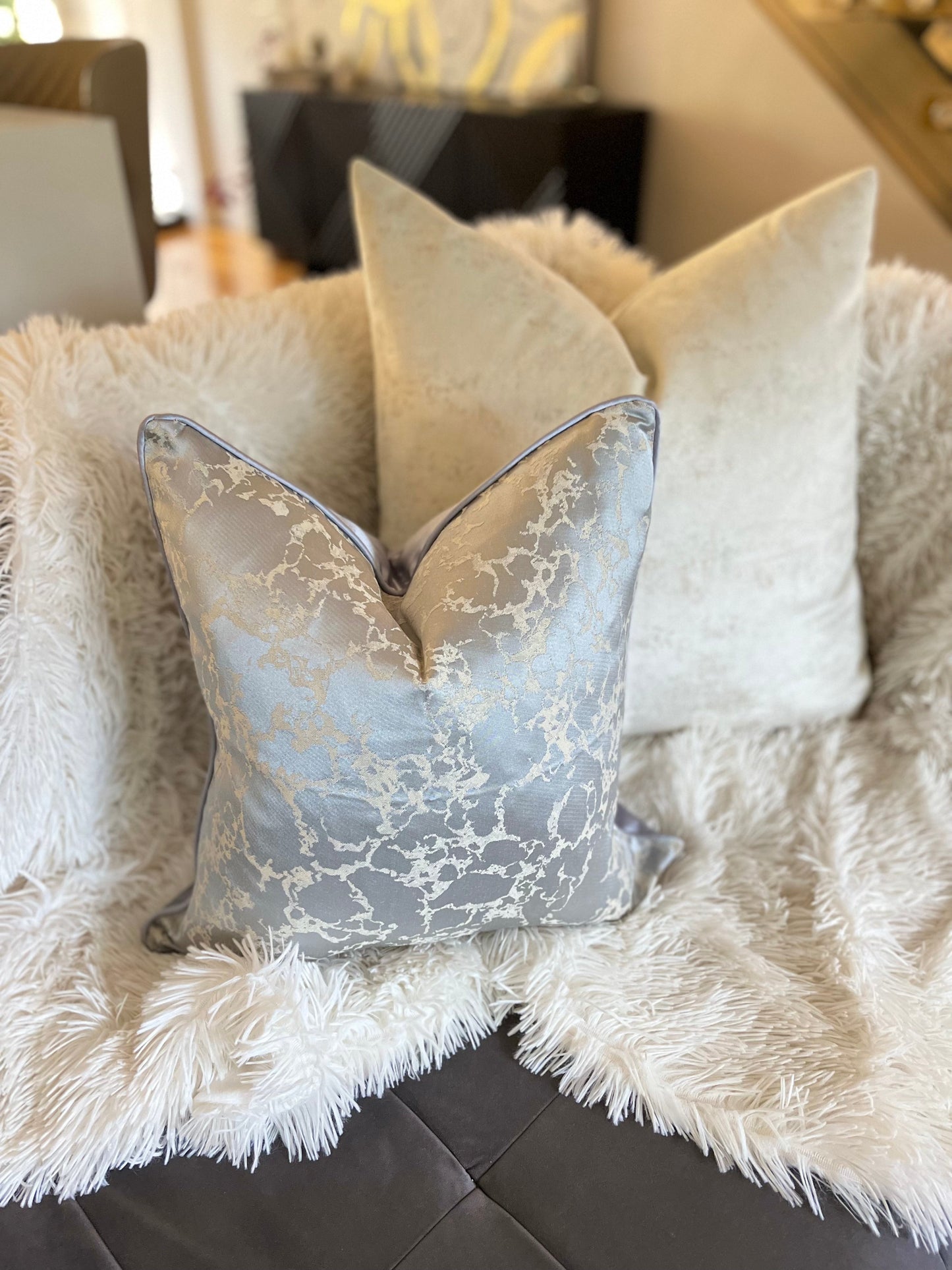 Silver and Blue Cloudy Luxury Cushion Cover