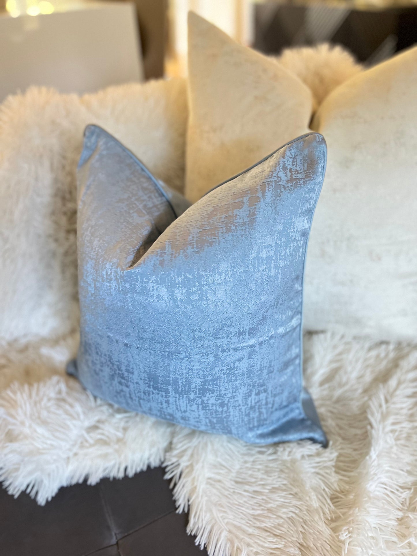 Blue Jacquard Luxury Cushion Pillow Cover