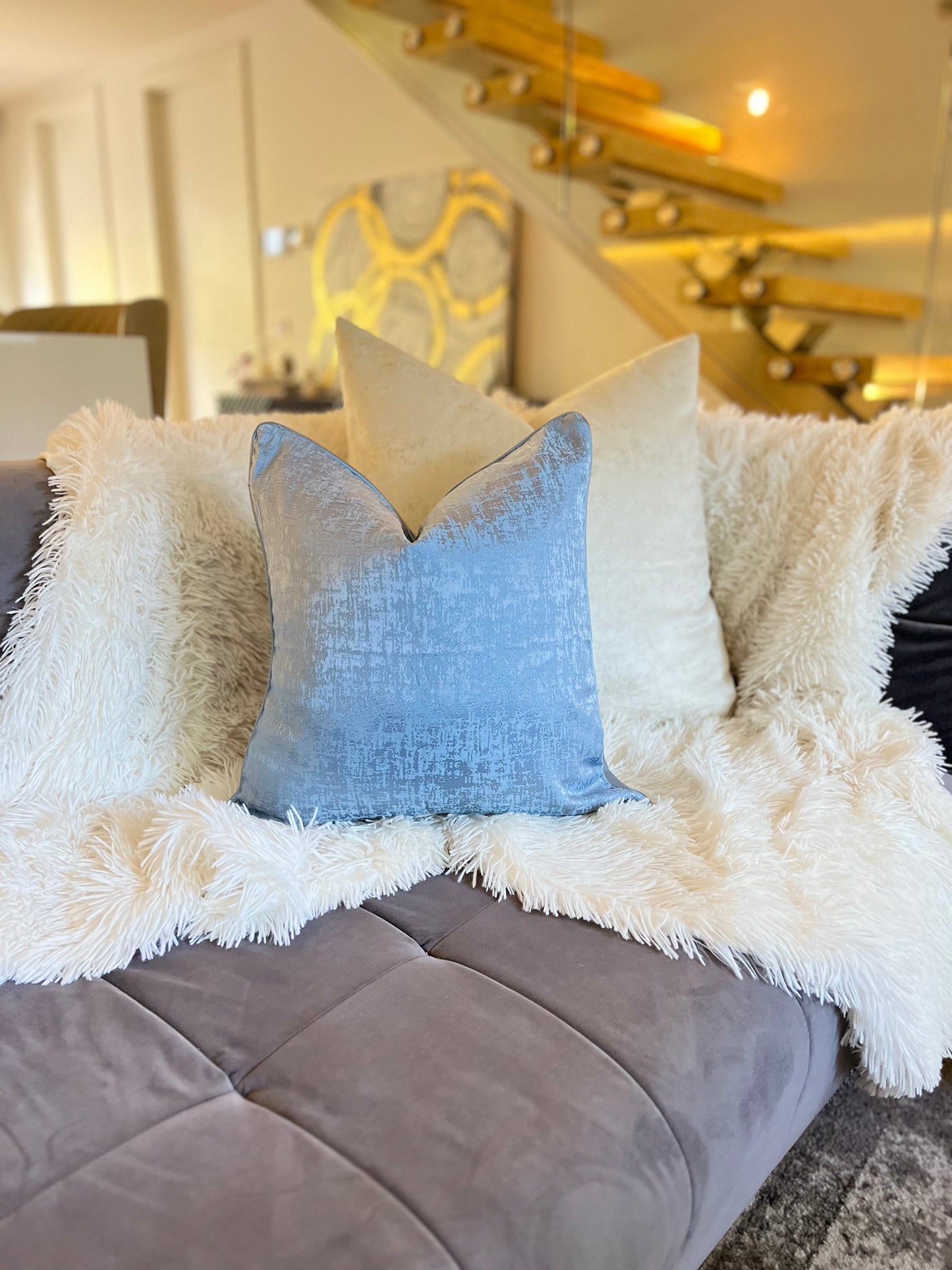 Blue Jacquard Luxury Cushion Pillow Cover