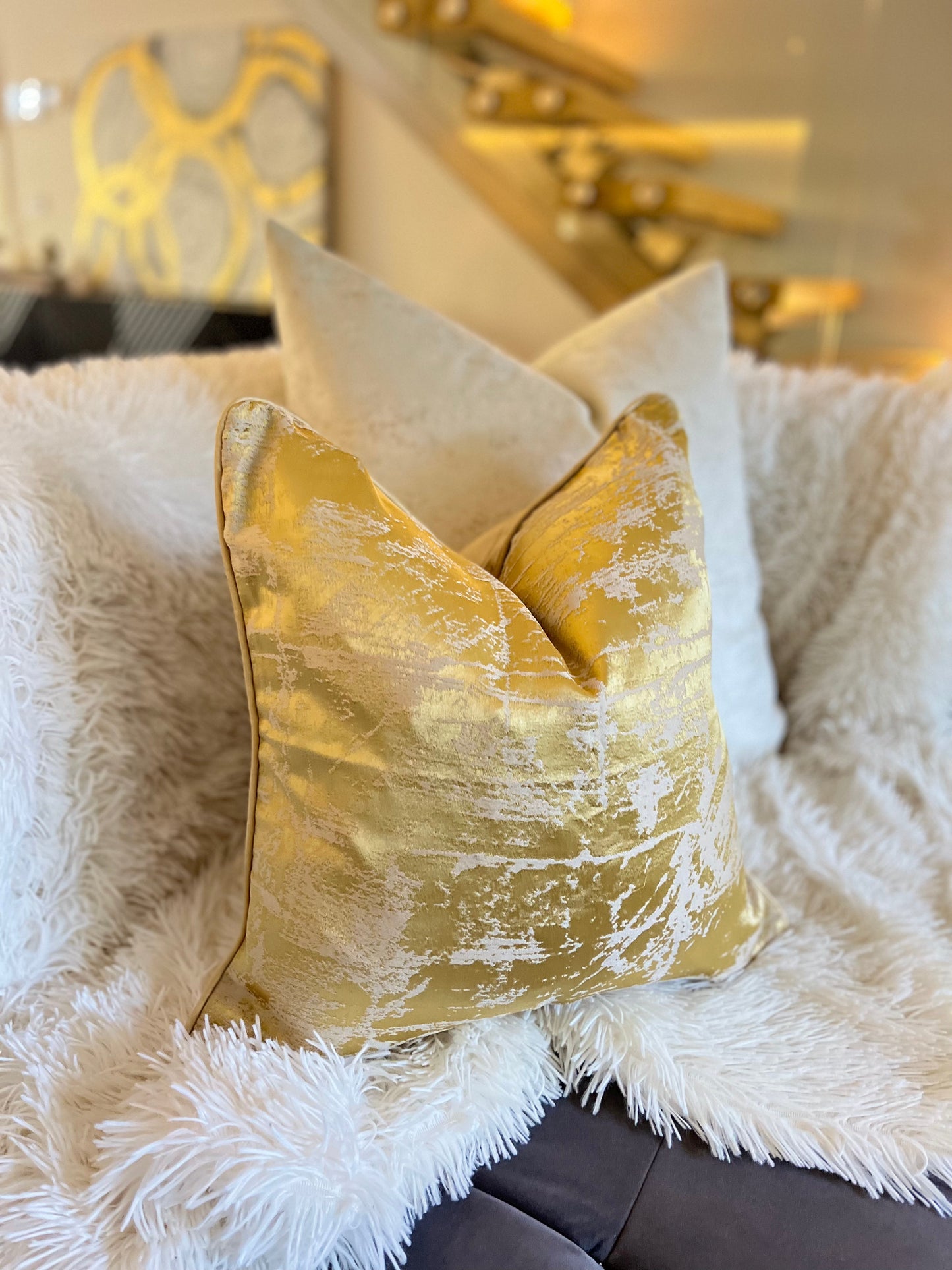 Yellow Jacquard Luxury Cushion Cover