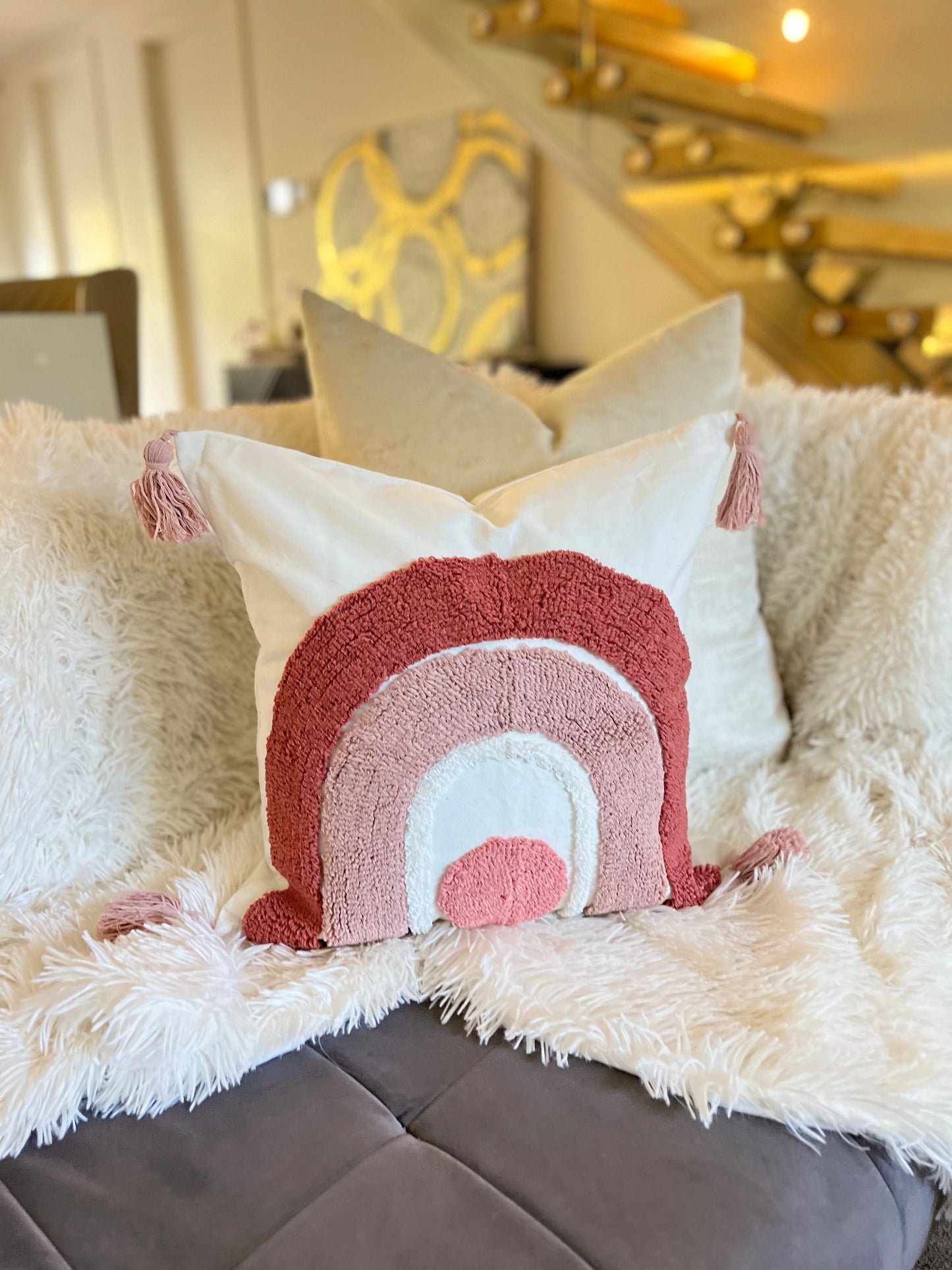 Bohemian Pink and White Jacquard Luxury Cushion Cover