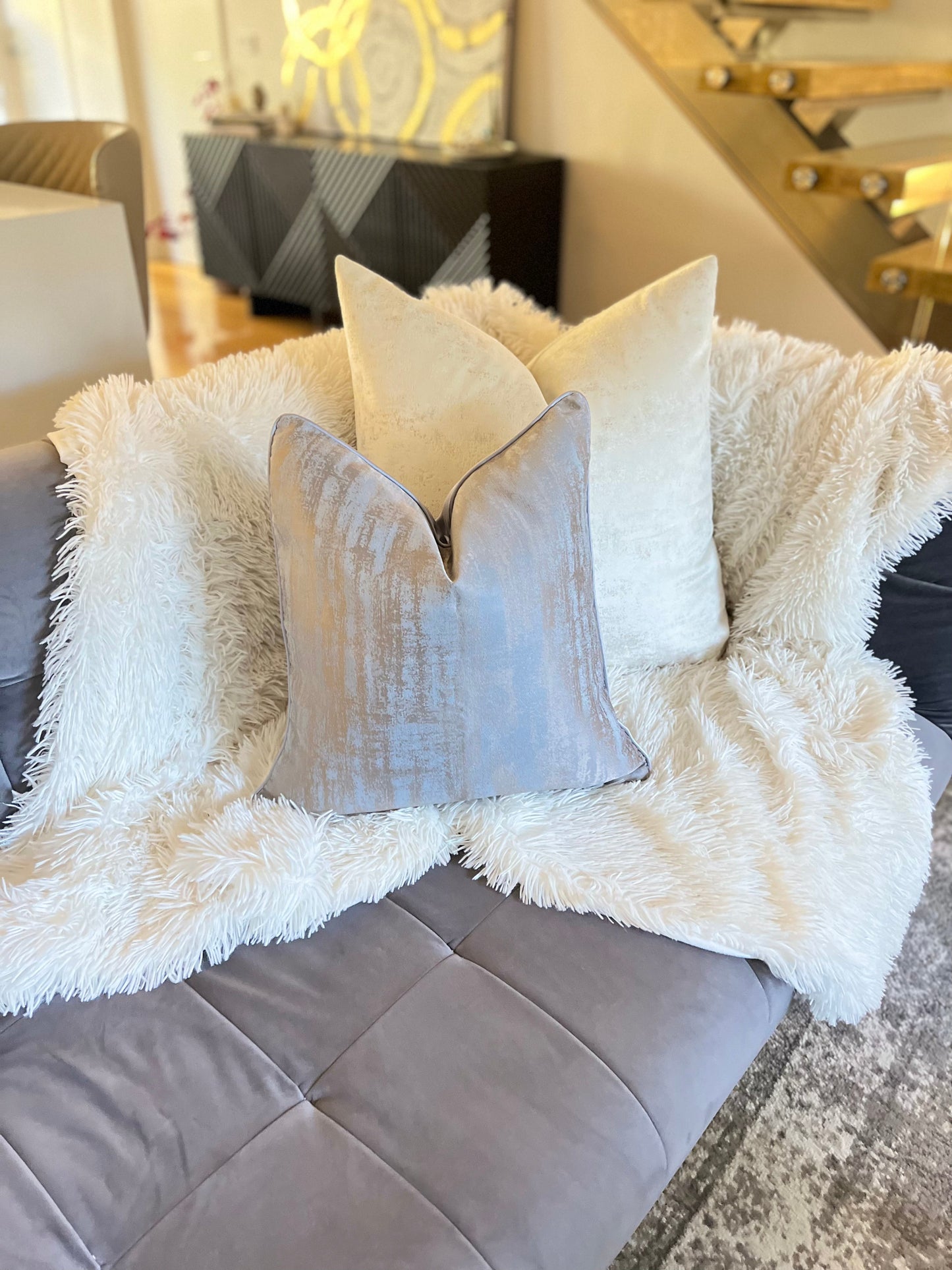 Striped Blue Luxury Cushion Cover