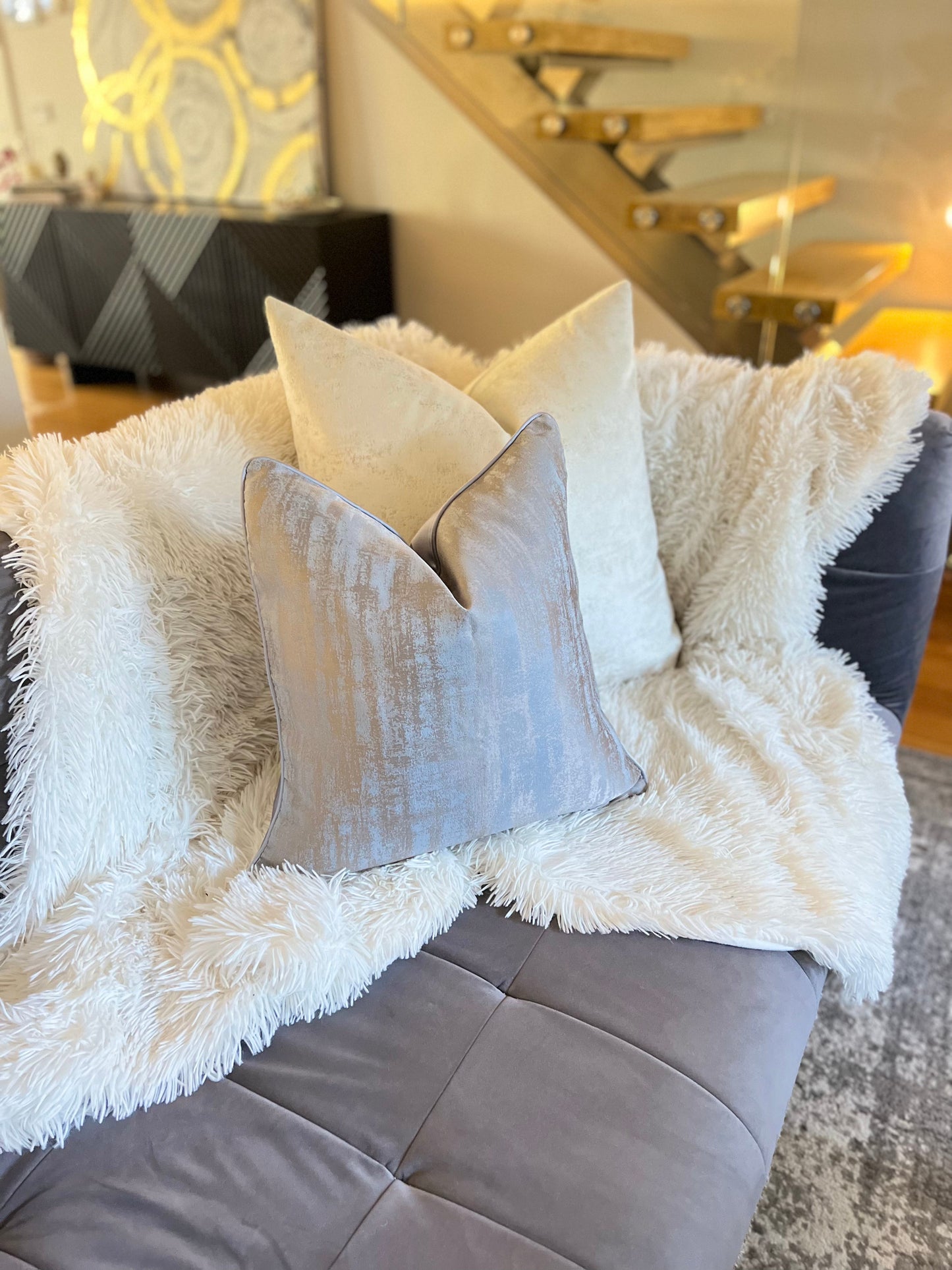 Striped Blue Luxury Cushion Cover