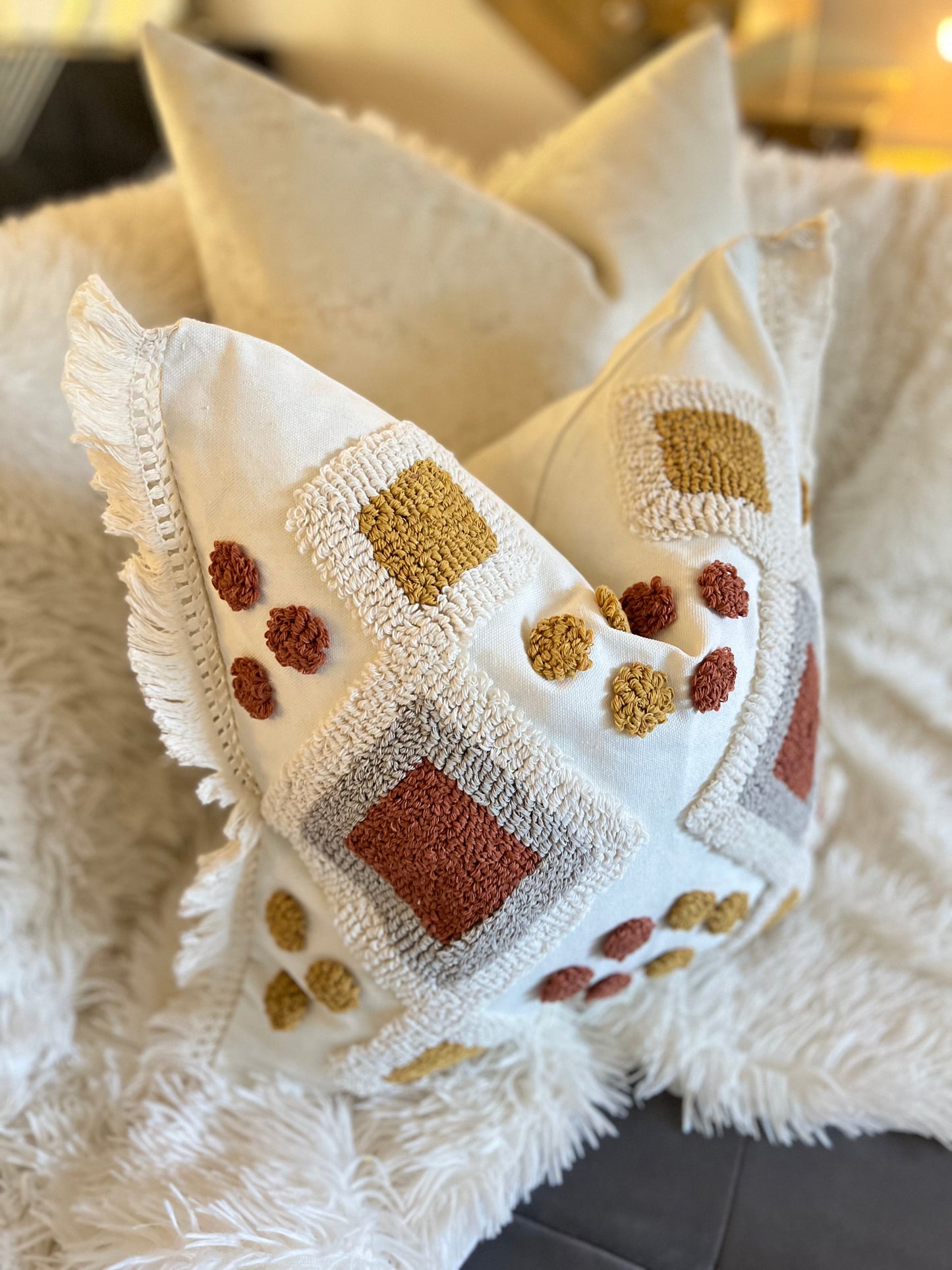 Bohemian Geometric Red and Yellow Jacquard Luxury Cushion Cover