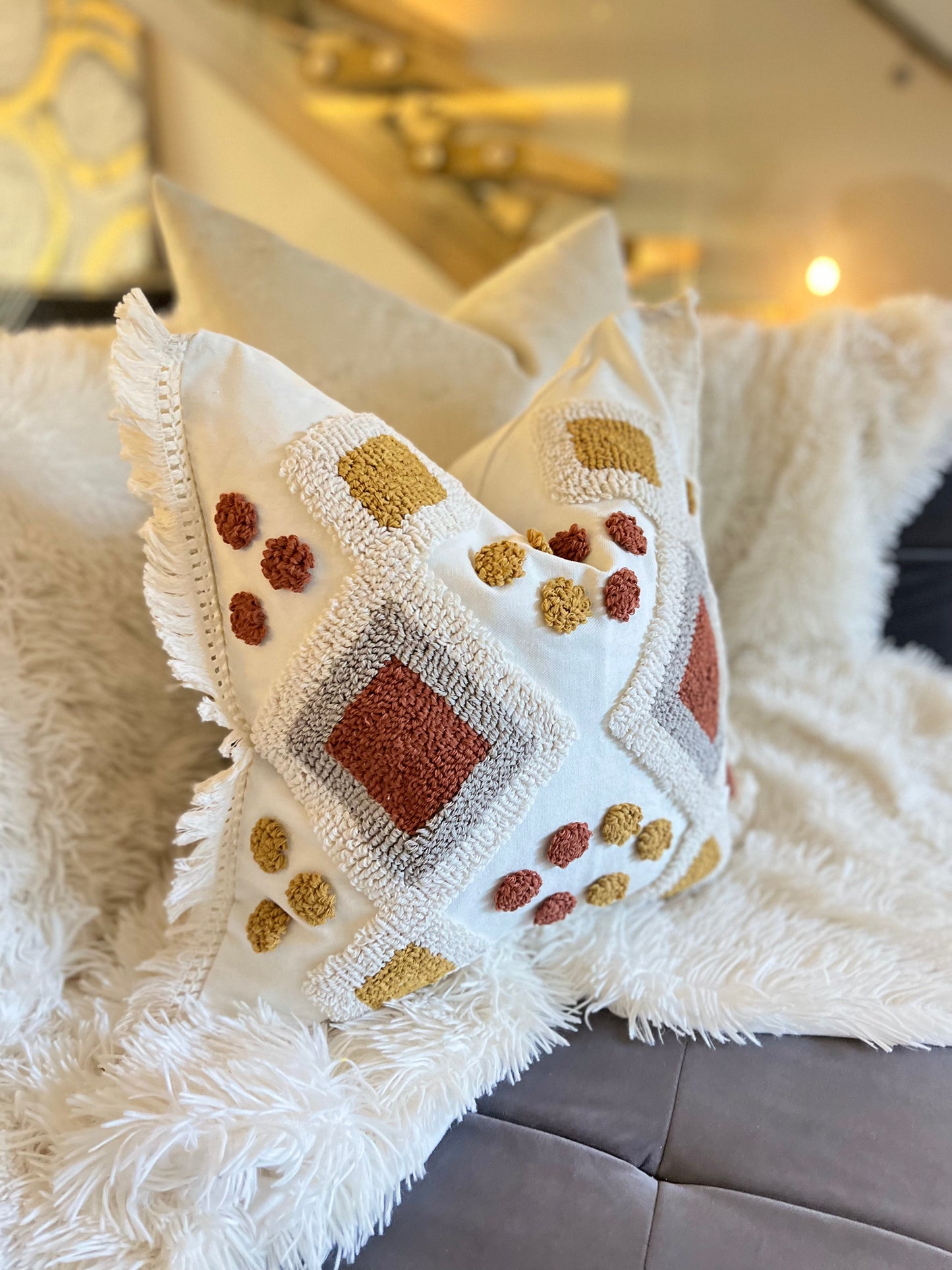 Bohemian Geometric Red and Yellow Jacquard Luxury Cushion Cover
