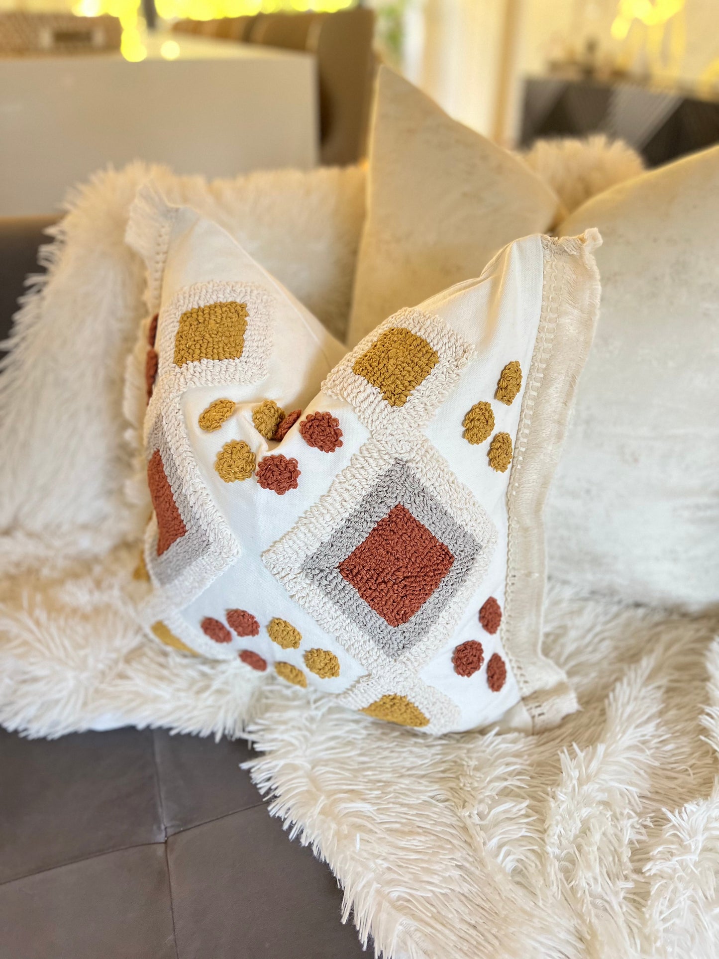 Bohemian Geometric Red and Yellow Jacquard Luxury Cushion Cover