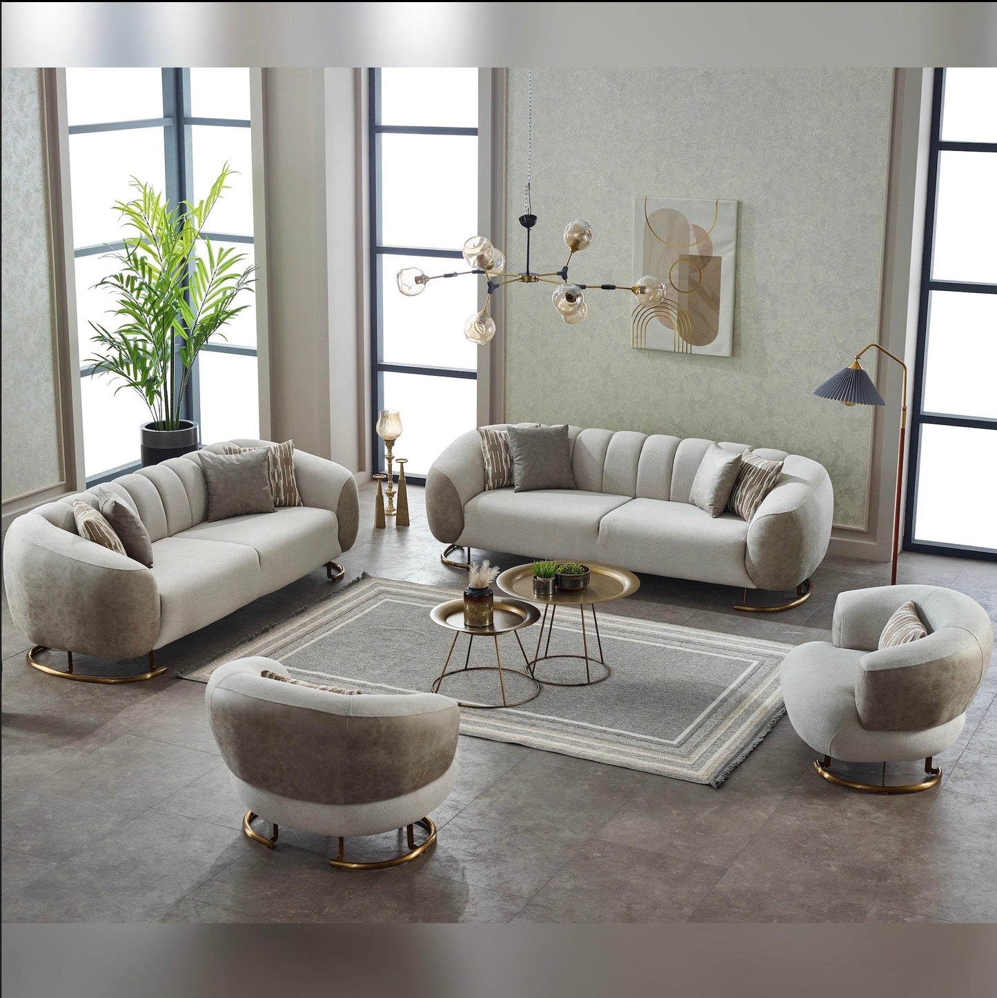 Turkish Palmera Sofa - White & Beige