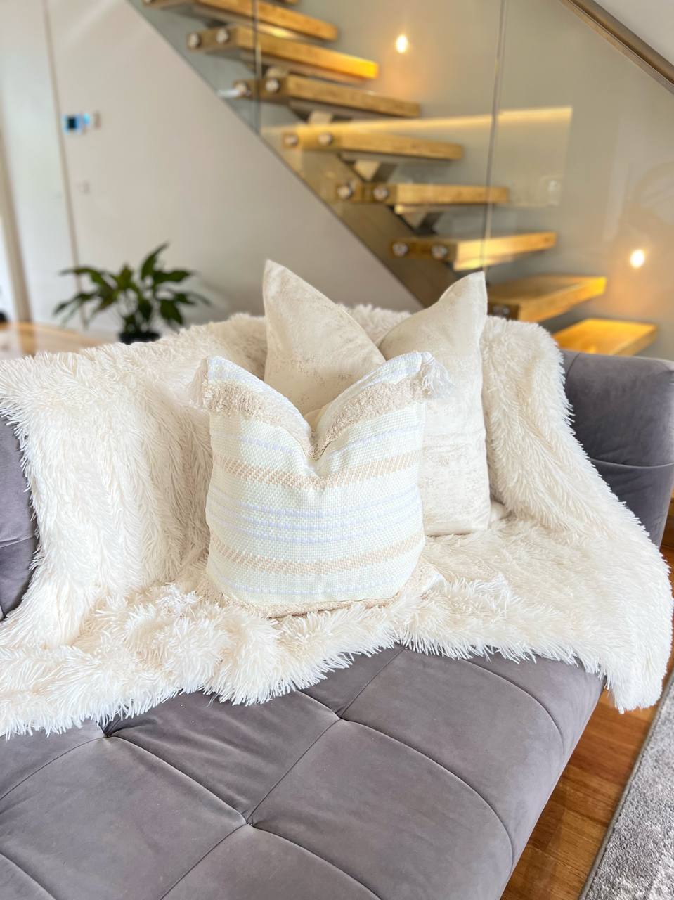 Cream and White Bohemian Style Cushion