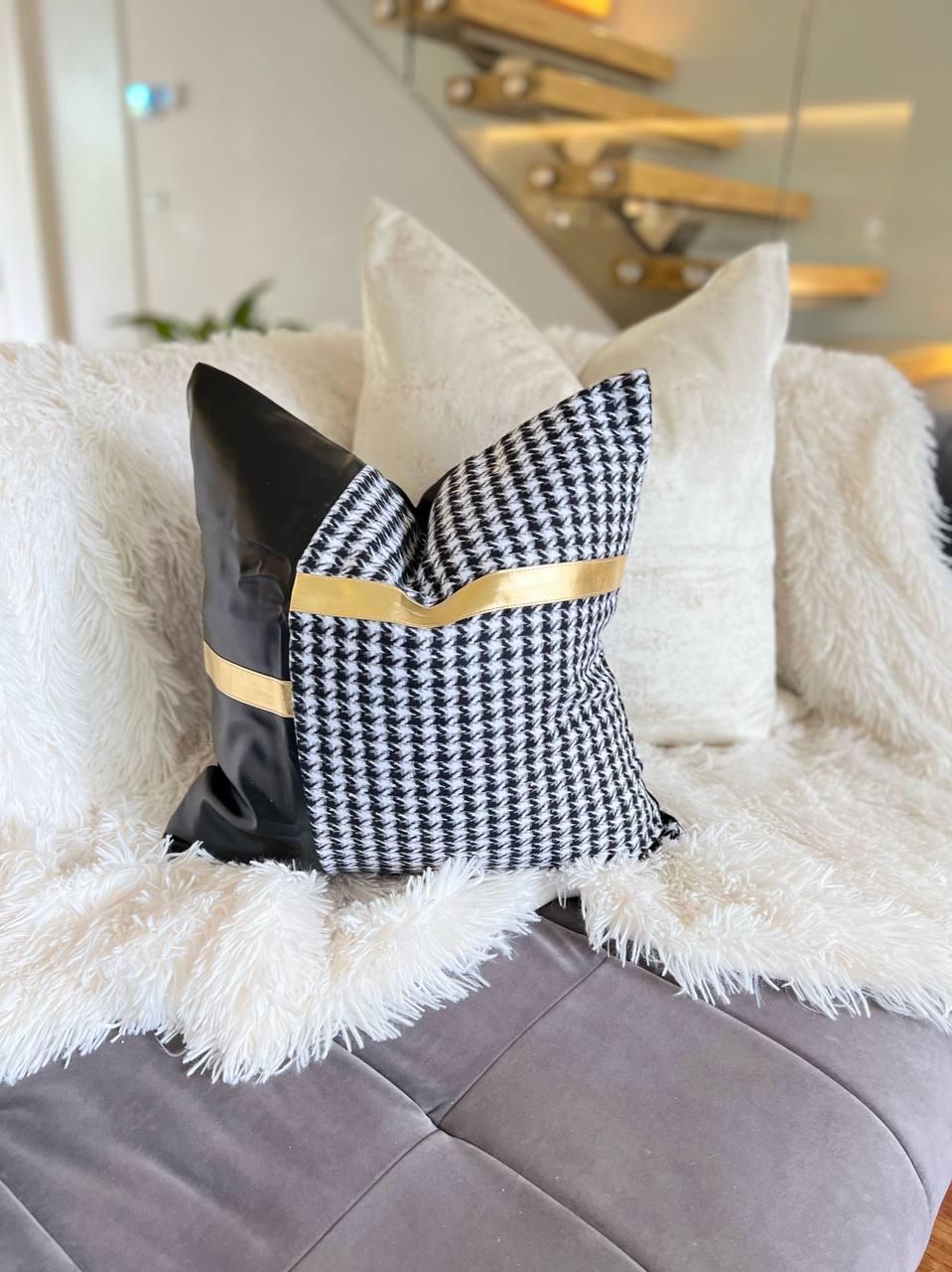 Black and White Checkered Luxury Cushion Cover