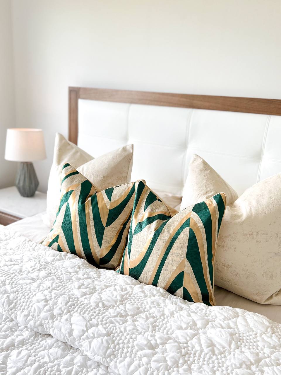 Green and Gold Checkered Luxury Cushion Cover