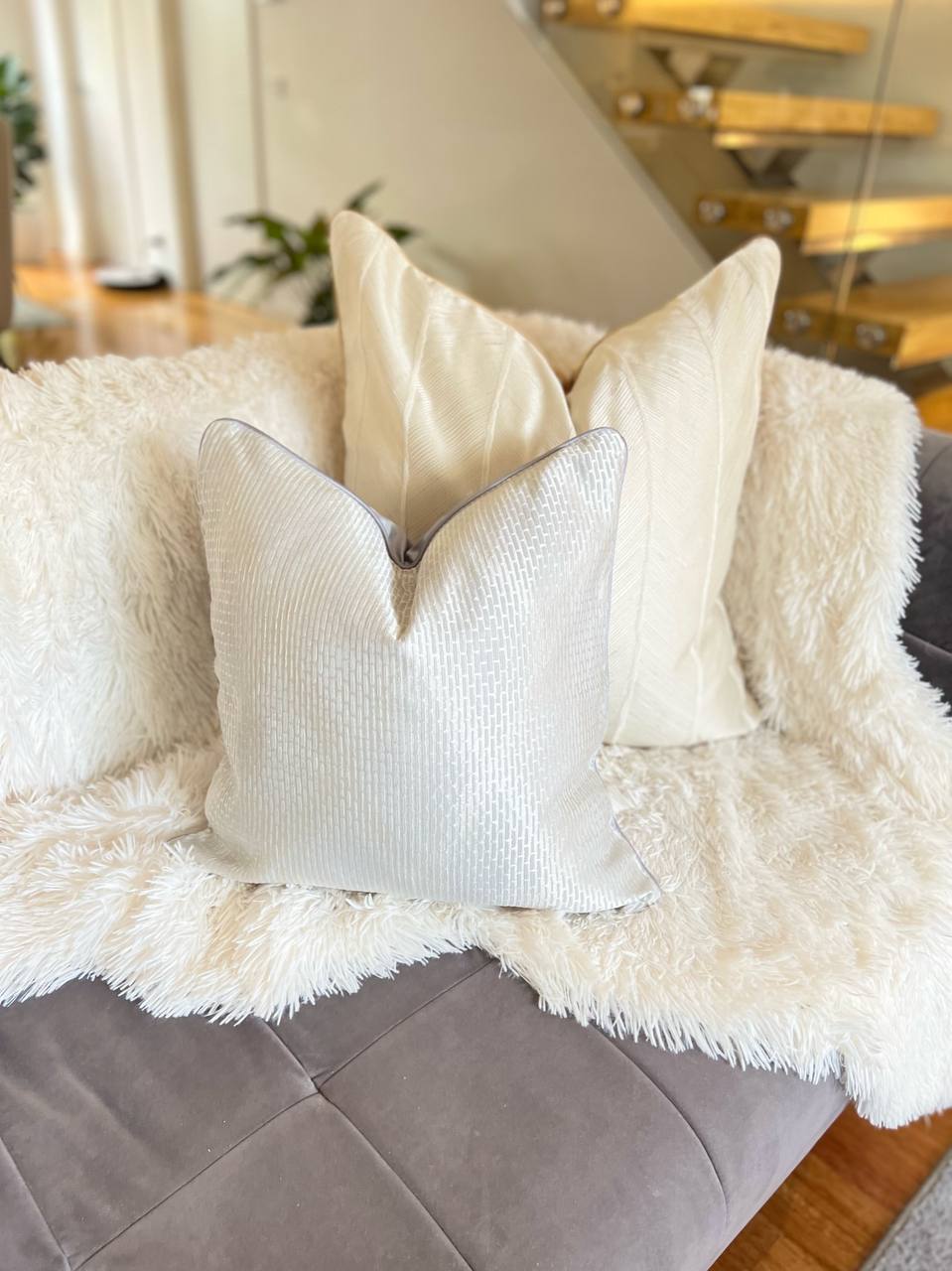 Silver and Grey Diamond Design Luxury Cushion Cover