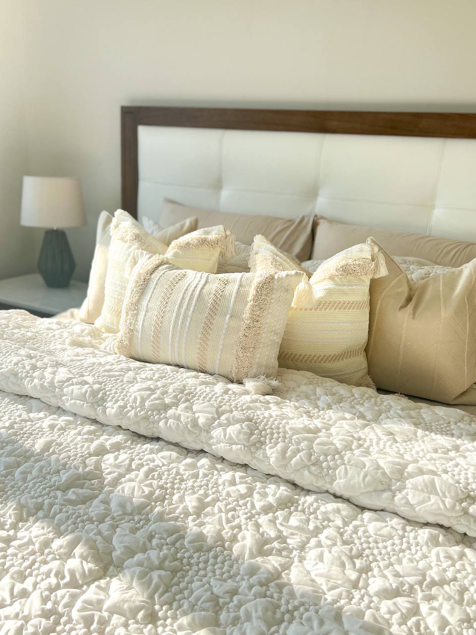 Rectangle Cream and White Bohemian Style Cushion