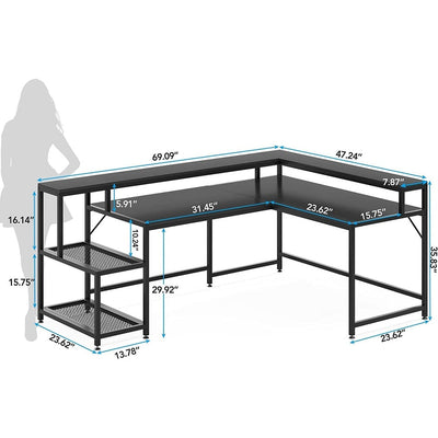 L Shaped Desk with Monitor Shelf, Reversible Corner Computer Desk for Office Home 69