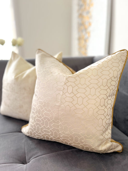 Beige & Gold Jacquard Luxury Cushion Cover
