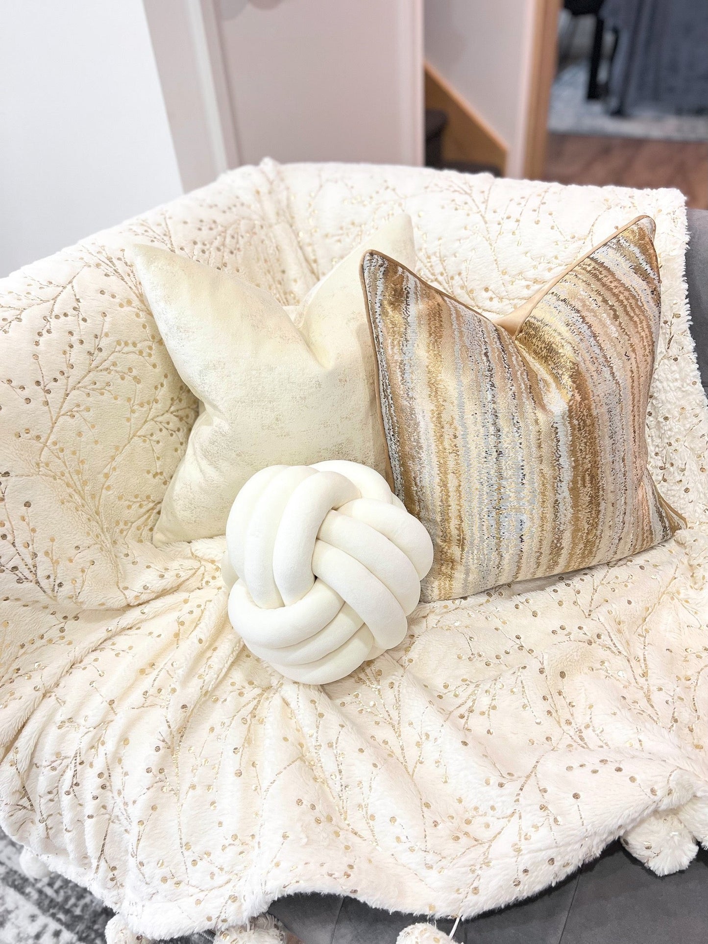 Creme Velvet Knot Pillow
