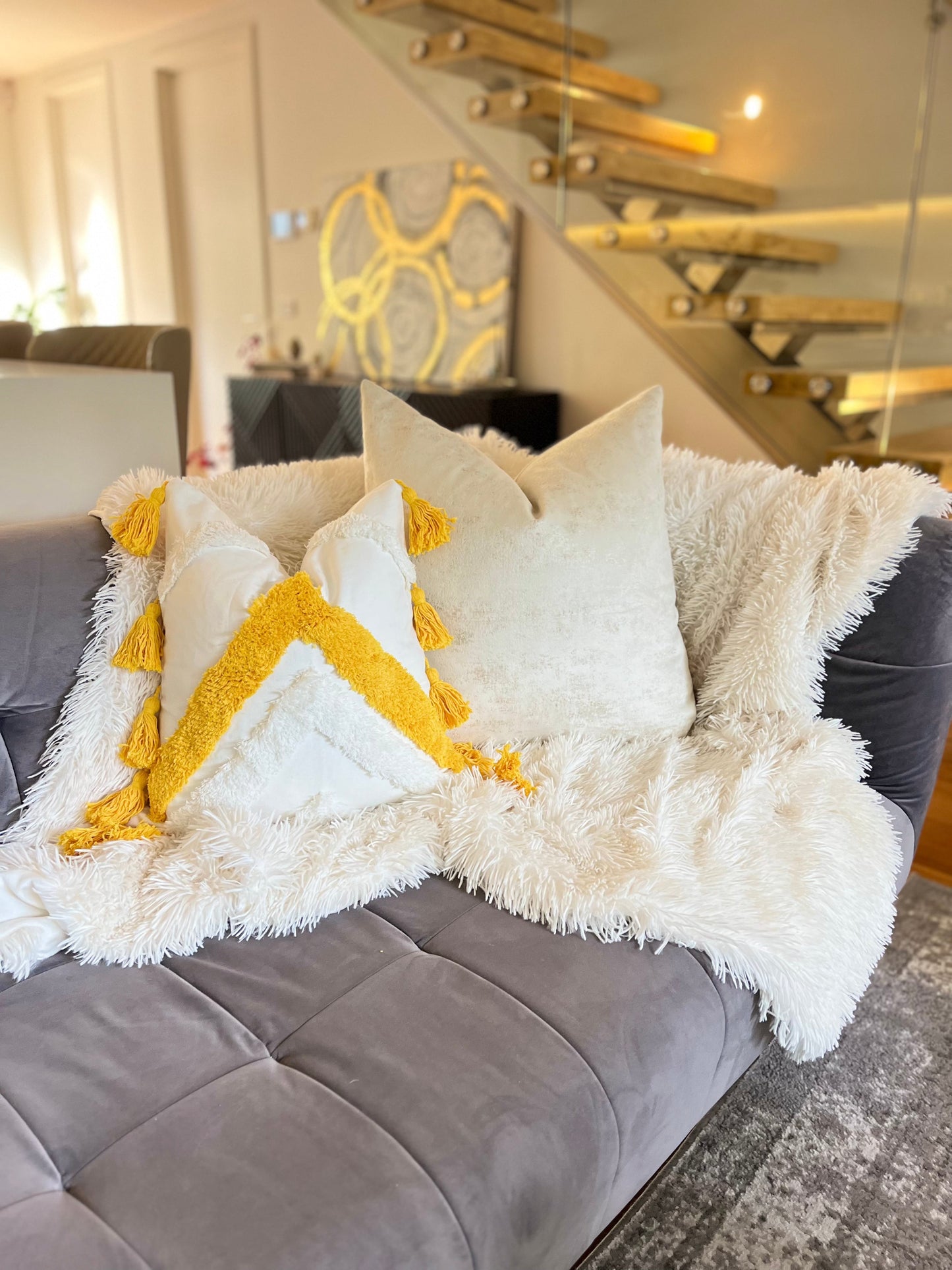 Bohemian Yellow and Cream Jacquard Luxury Cushion Cover