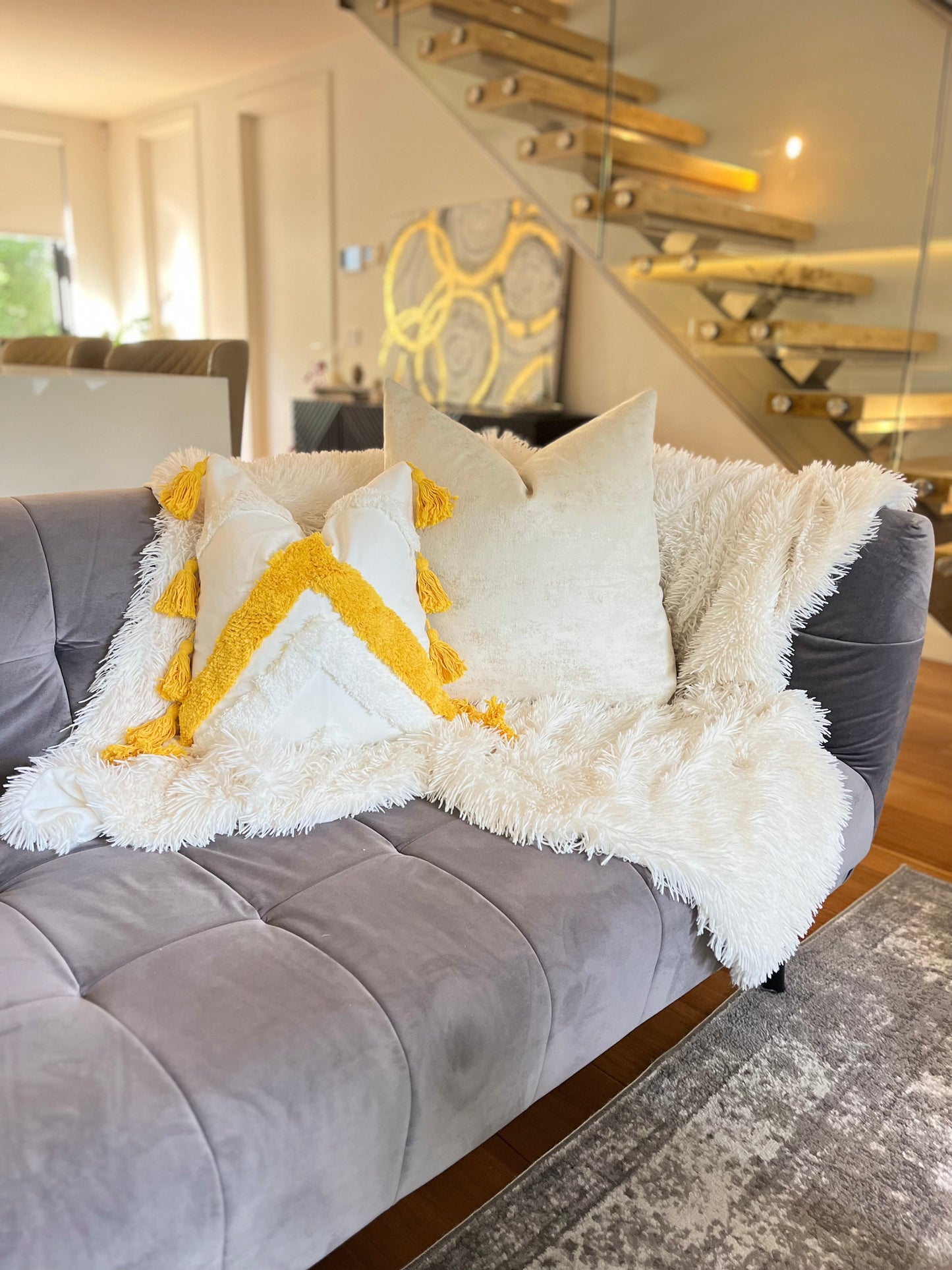 Bohemian Yellow and Cream Jacquard Luxury Cushion Cover
