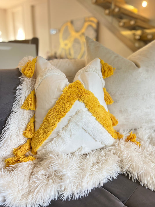 Bohemian Yellow and Cream Jacquard Luxury Cushion Cover