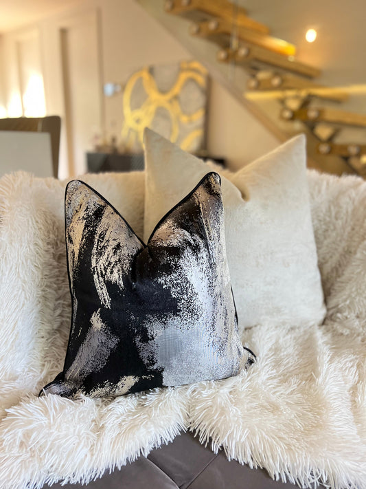 Cloudy Black Jacquard Luxury Cushion Cover