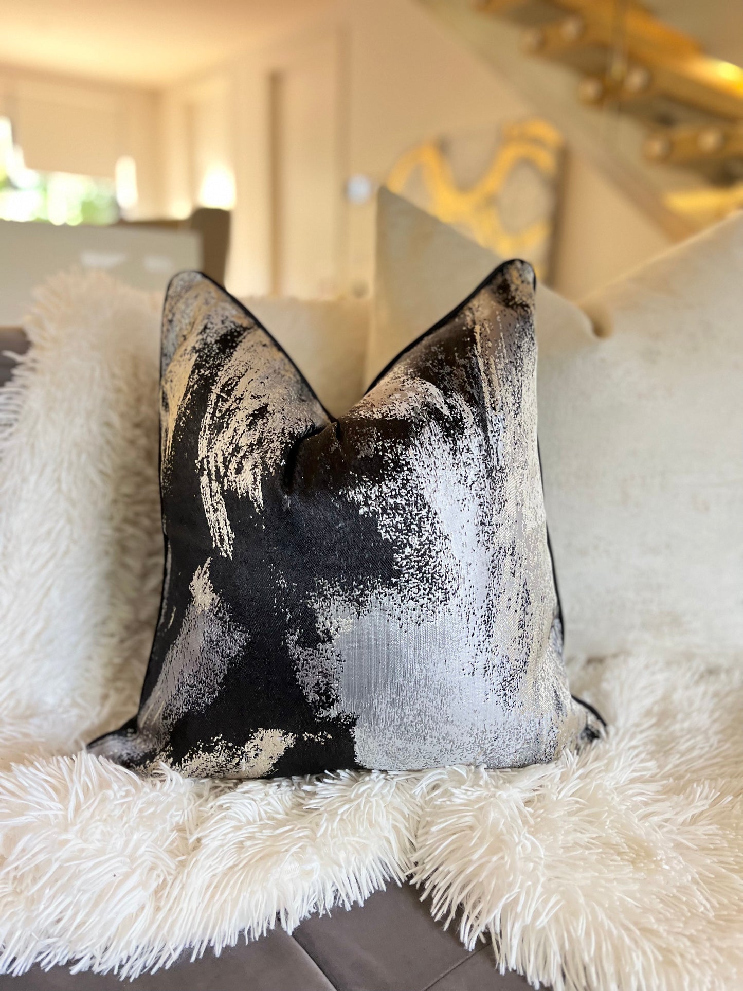 Cloudy Black Jacquard Luxury Cushion Cover