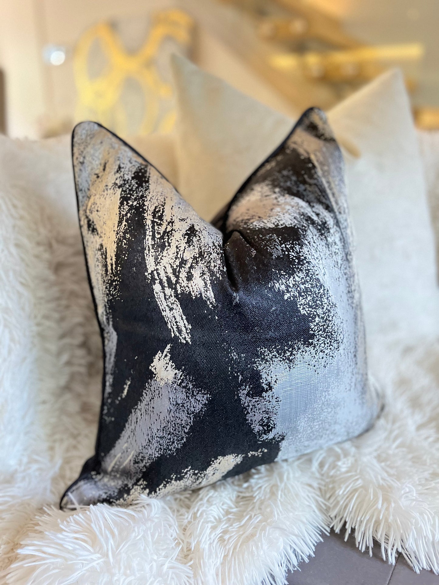 Cloudy Black Jacquard Luxury Cushion Cover