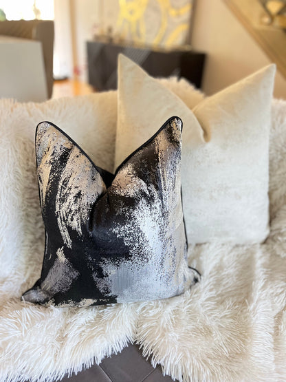 Cloudy Black Jacquard Luxury Cushion Cover