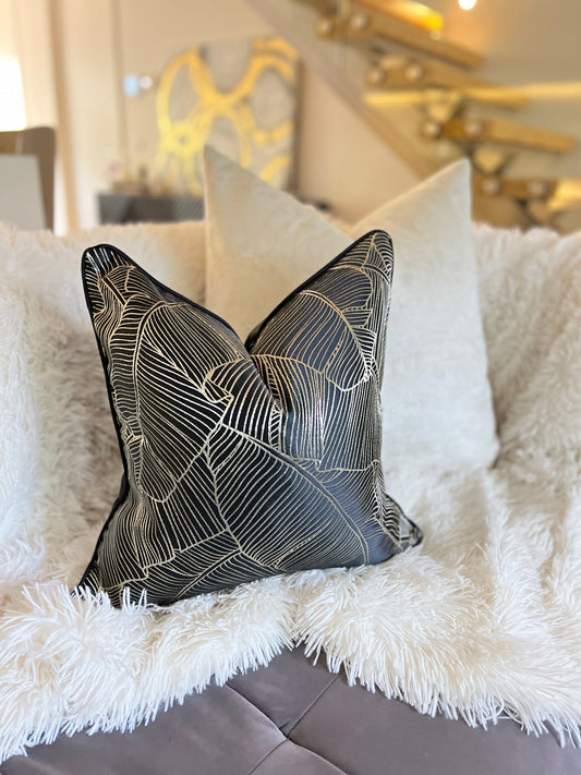 Black and Gold Jacquard Luxury Cushion Cover