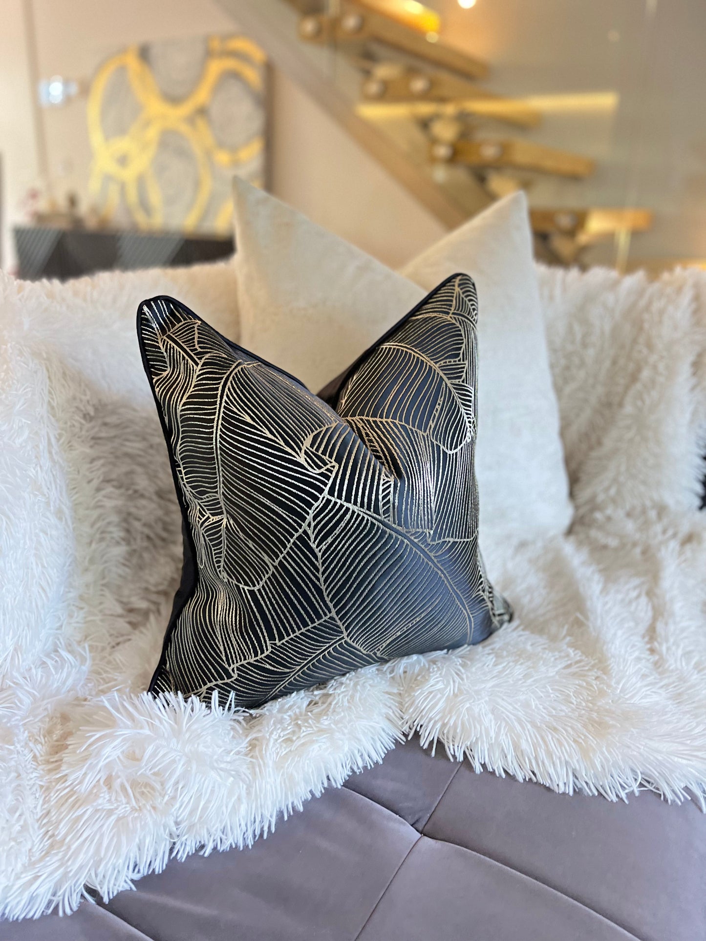 Black and Gold Jacquard Luxury Cushion Cover