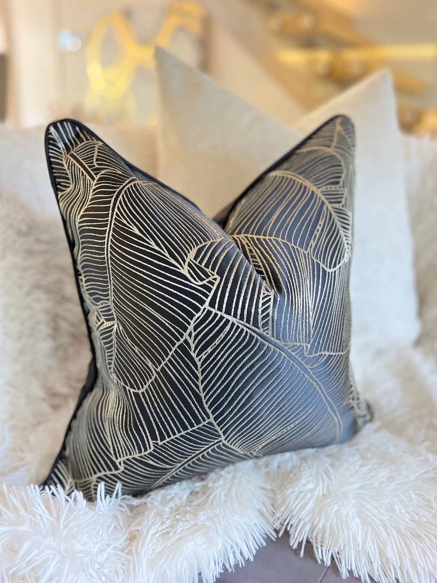 Black and Gold Jacquard Luxury Cushion Cover