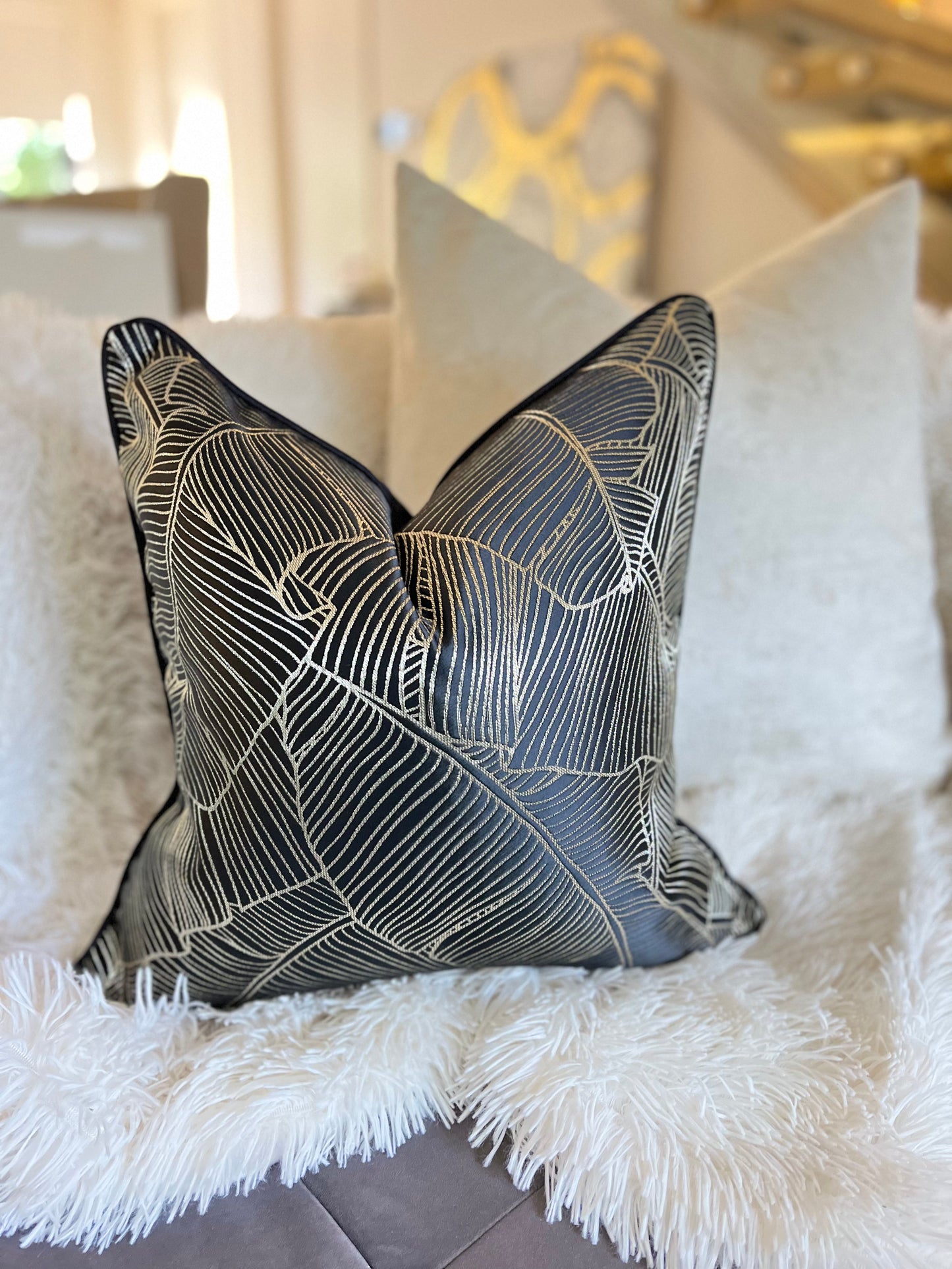 Black and Gold Jacquard Luxury Cushion Cover