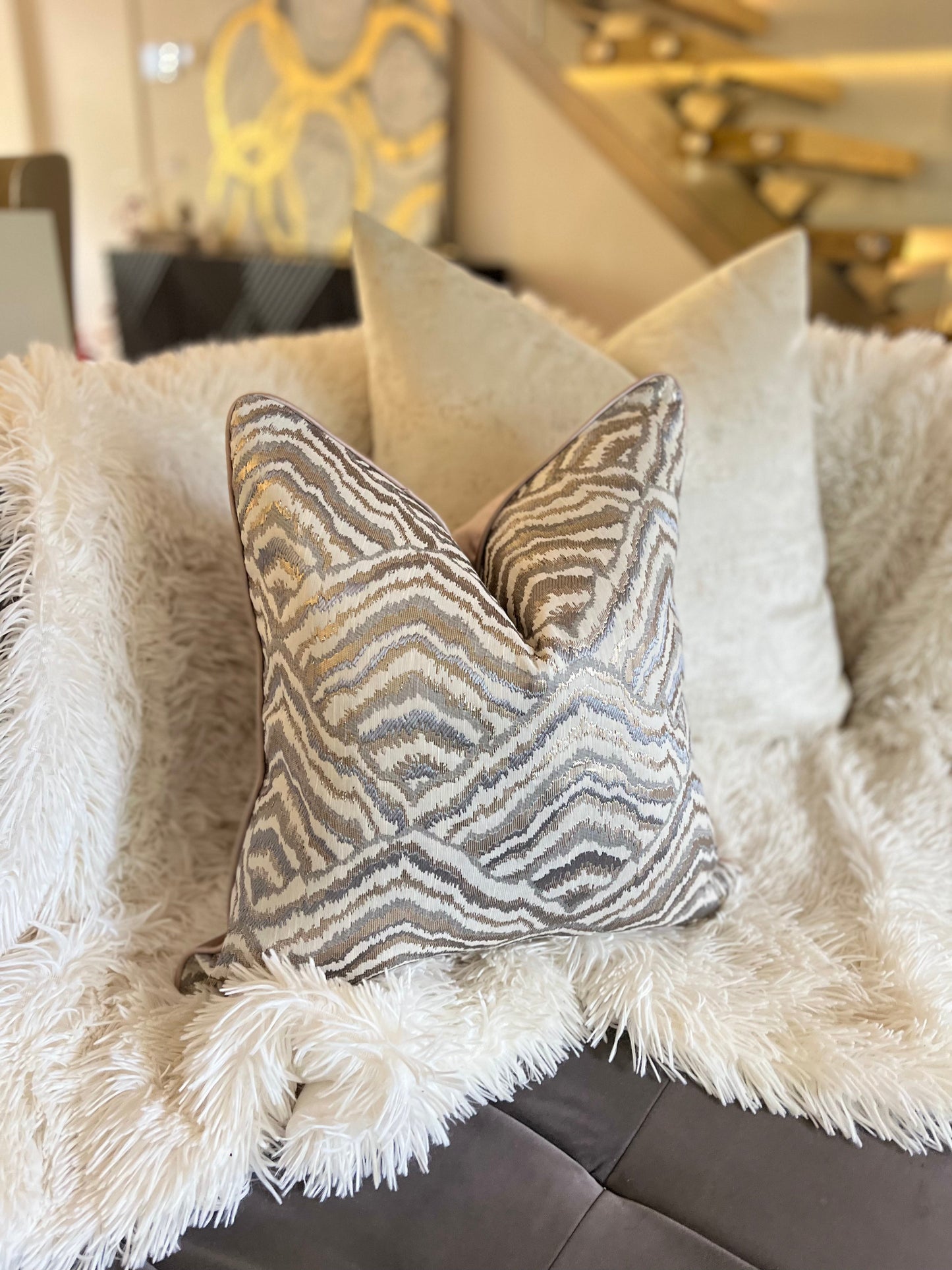 Geometric Nude Jacquard Luxury Cushion Cover