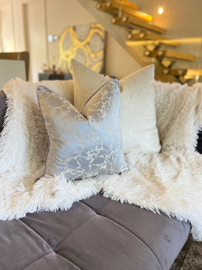 Silver and Blue Cloudy Luxury Cushion Cover