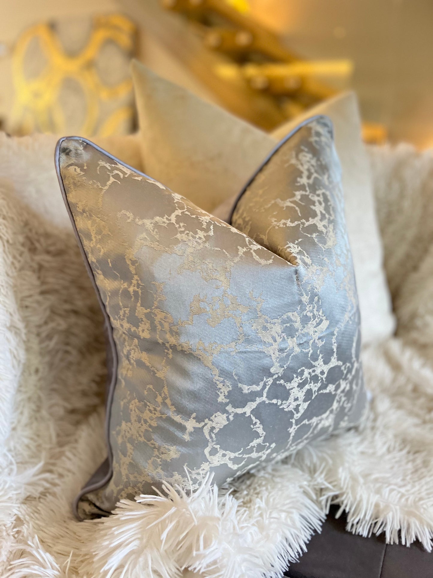 Silver and Blue Cloudy Luxury Cushion Cover