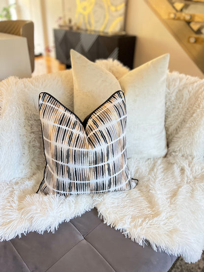 Striped Black and White Jacquard Luxury Cushion Cover
