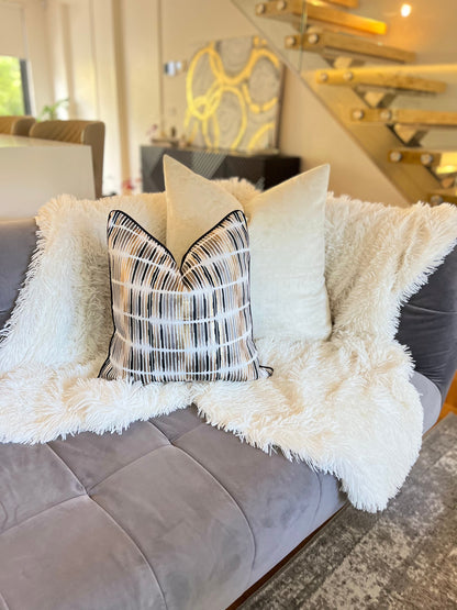 Striped Black and White Jacquard Luxury Cushion Cover
