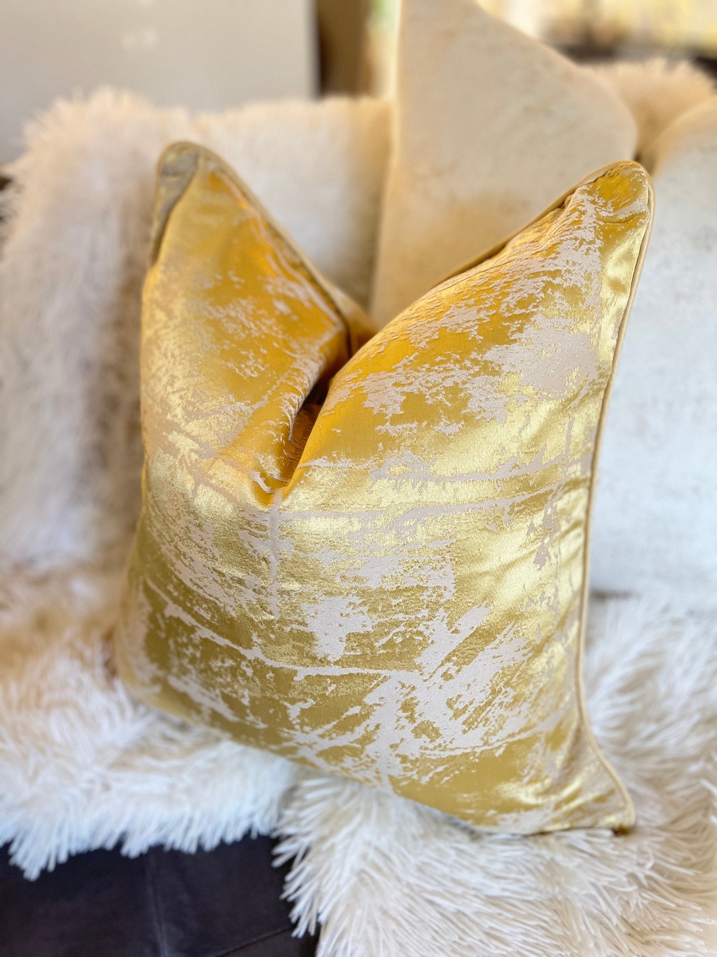 Yellow Jacquard Luxury Cushion Cover