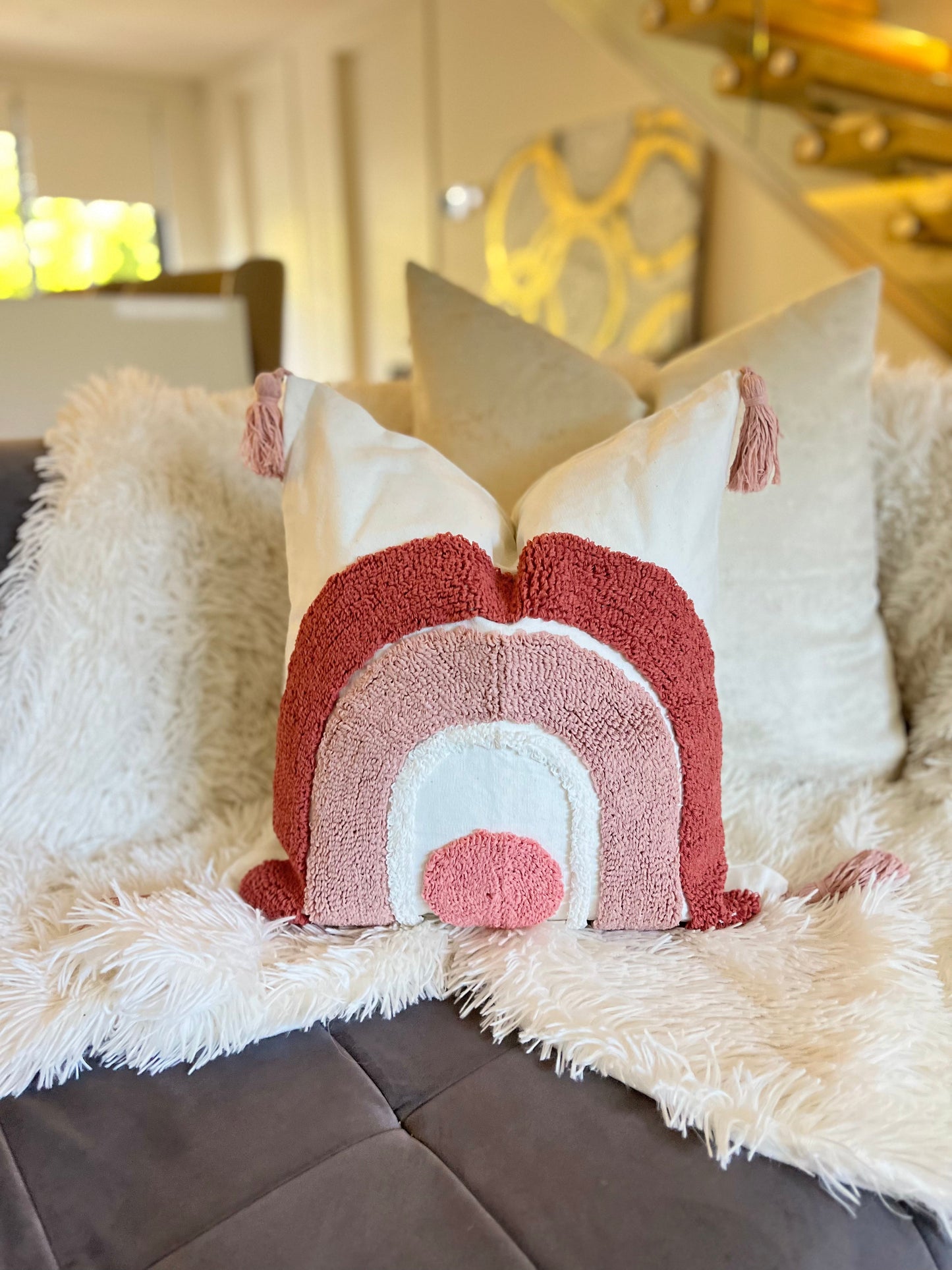 Bohemian Pink and White Jacquard Luxury Cushion Cover