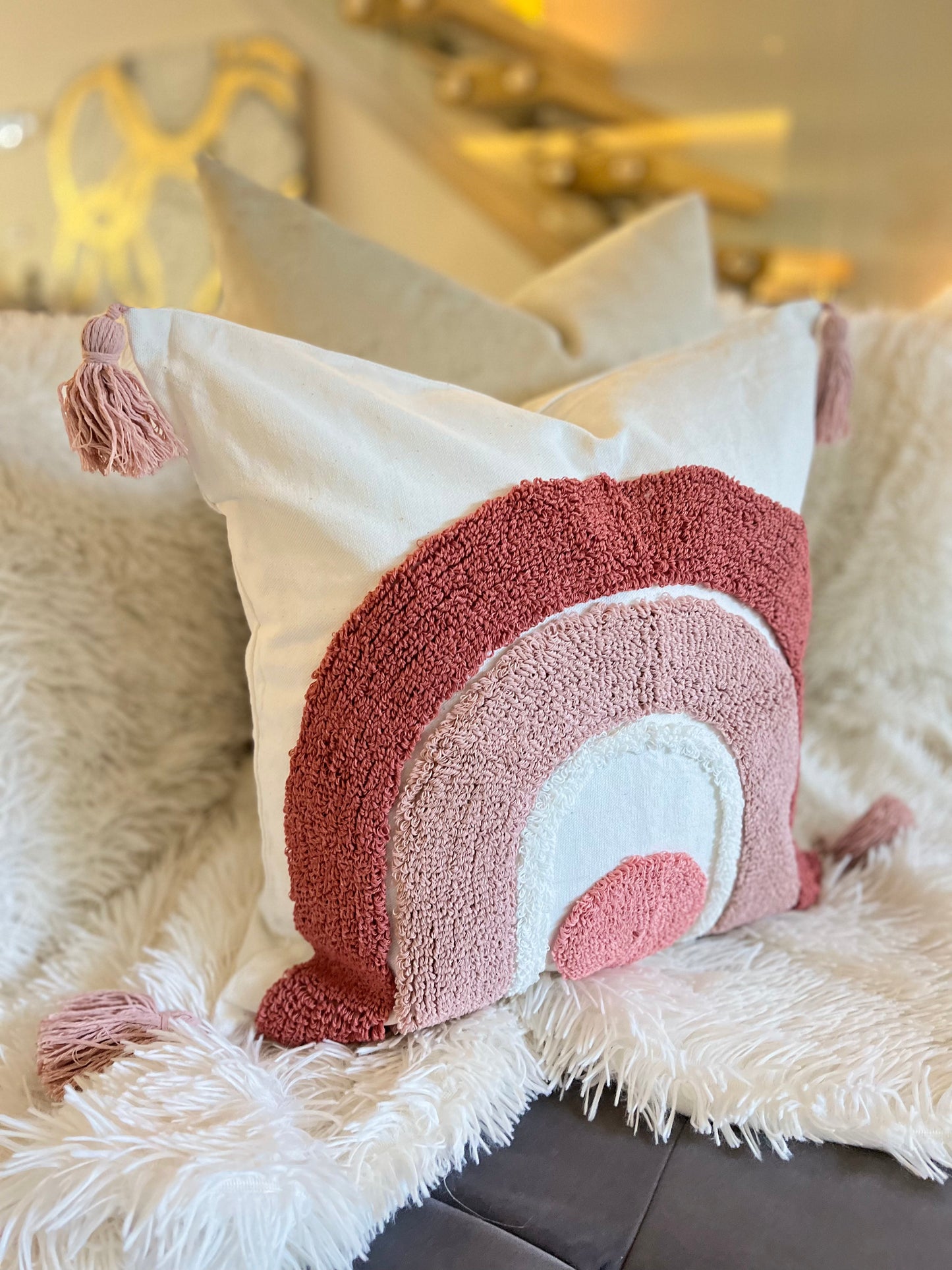 Bohemian Pink and White Jacquard Luxury Cushion Cover