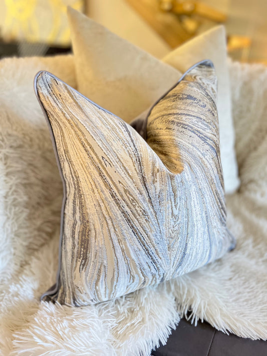 Cloudy Grey and Gold Jacquard Luxury Cushion Cover