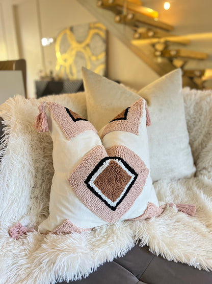Bohemian Geometric Pink Jacquard Luxury Cushion Cover