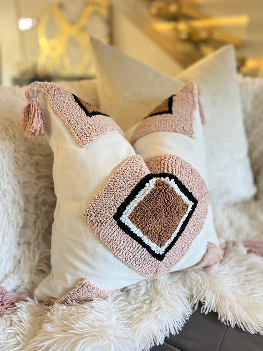 Bohemian Geometric Pink Jacquard Luxury Cushion Cover