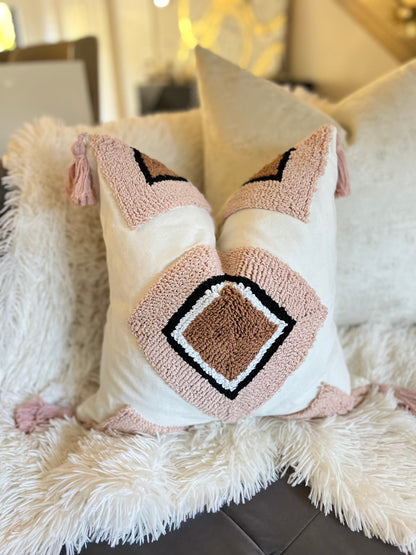 Bohemian Geometric Pink Jacquard Luxury Cushion Cover